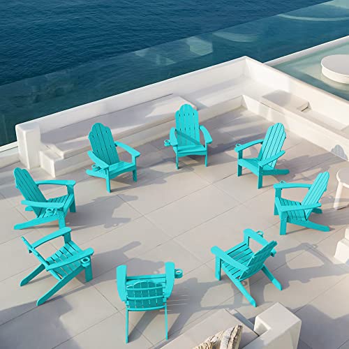 LUE BONA Poly Lumber Adirondack Chair Set of 2, Blue Adirondack Chairs with Cup Holder, 350LBS Modern Resin Patio Adirondack Chair Weather Resistant for Fire Pit, Balcony, Backyard