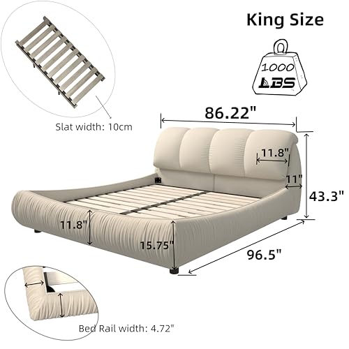 Queen Size Upholstered Platform Bed Frame with Oversized Padded Backrest, Wood Slat Support, Easy Assembly, Thickening Pinewooden Slats and Solid Wood Leg, No Box Spring Needed, Noise Free, Black