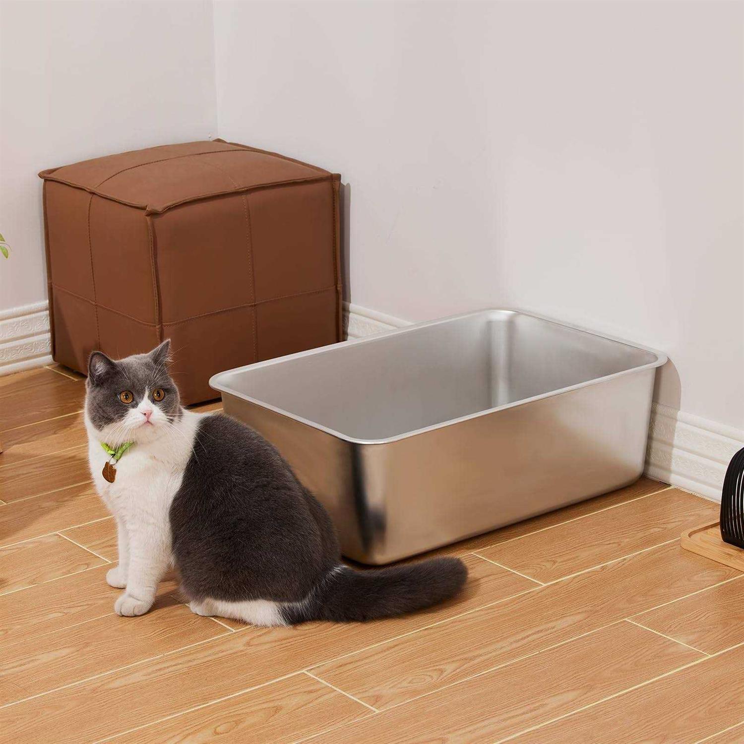 Yangbaga Stainless Steel Litter Box for Cat and Rabbit, Large Size with 8in High Sides and Non Slip Rubber Feet. Odor Control - Pet Supplies online store