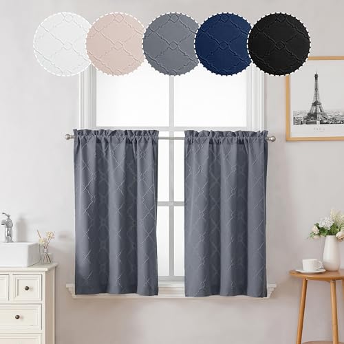 OWENIE 3D Embossed Living Room Drapes 63 Inches Long 2 Panels Set, Balance Privacy & Light Filtering Rod Pocket Drapes for Bedroom, Soft Elegant Geometry Pattern Curtains, Navy Blue, 42 Wide x 63 Long
