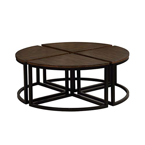 Alaterre Furniture Arcadia Acacia Set of 4 Round Wedge, Antiqued Mocha Wood Table