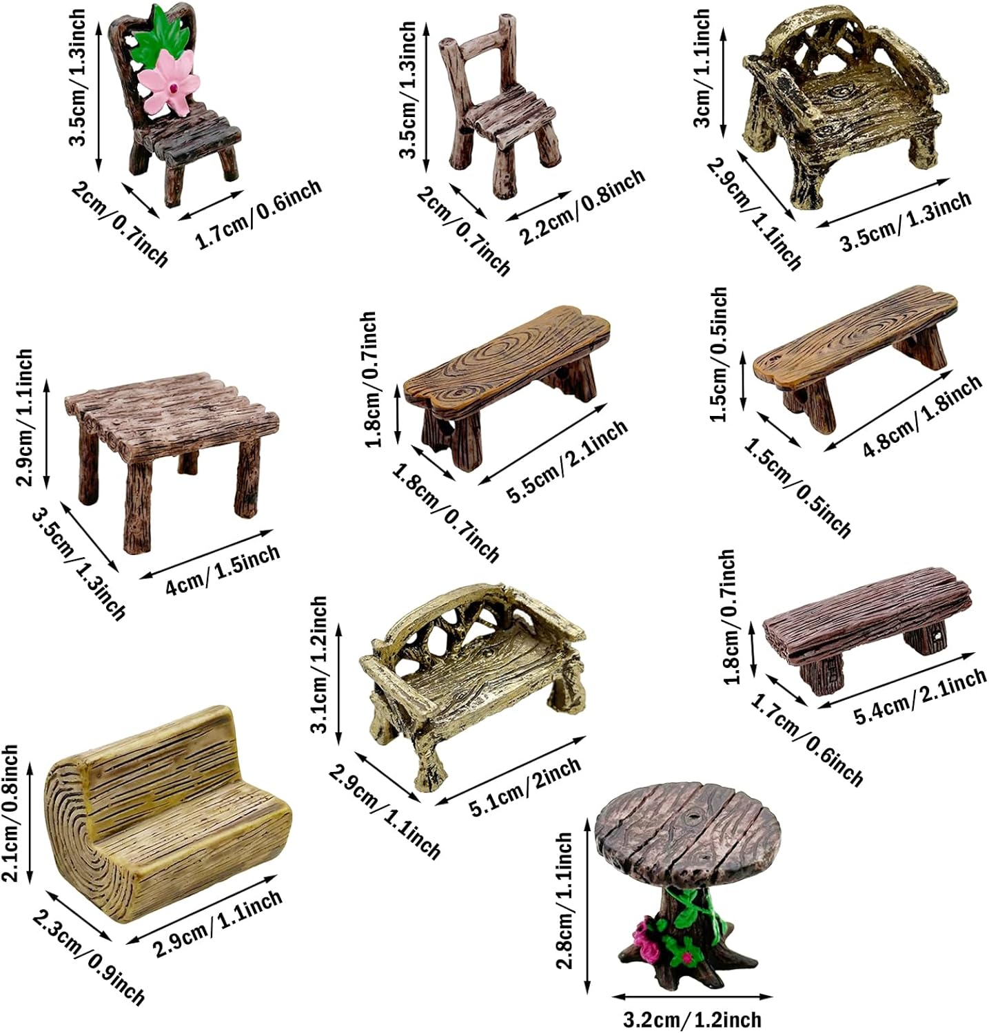 Cayway 17 PCS Miniature Garden Ornaments, Miniature Garden Table and Chairs Set, Fairy Garden Ornaments for Garden Home Micro Landscape Decoration
