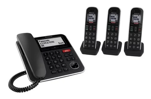 Restored Panasonic KX-TG2153SK Four Handset Corded/Cordless Phone|DECT 6.0|Call Block|Answering Machine|Black|Refurbished (Refurbished)
