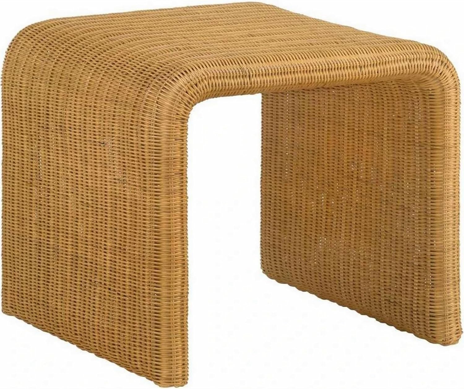 Benjara 22 Inch Side End Table, Woven Rattan Frame, Waterfall Edges, Square Surface, Brown
