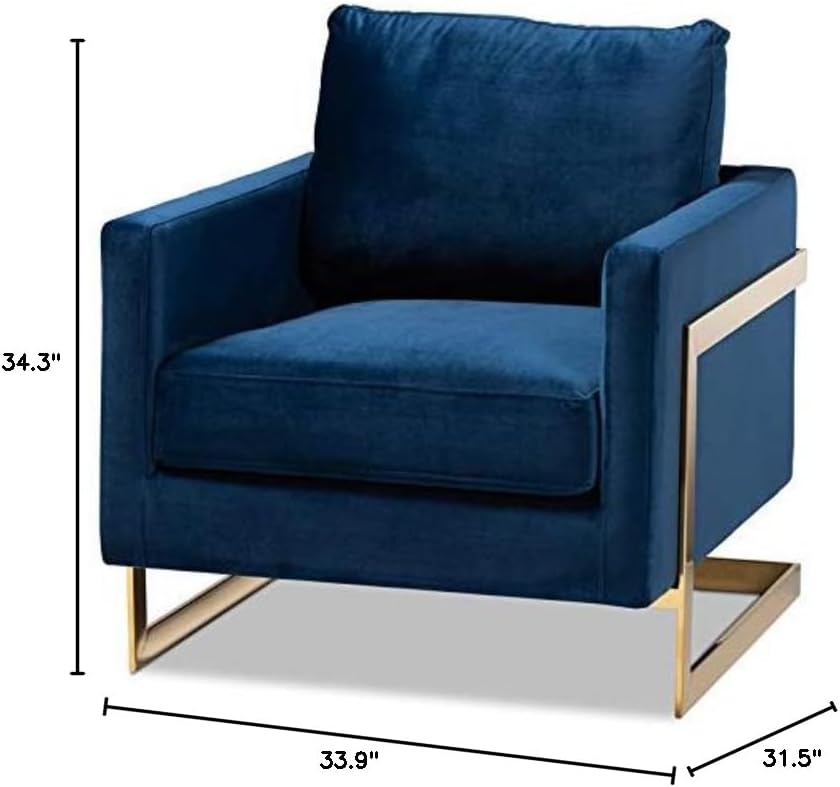 Baxton Studio Matteo Velvet Fabric with Gold Finish Accent Chair in Royal Blue