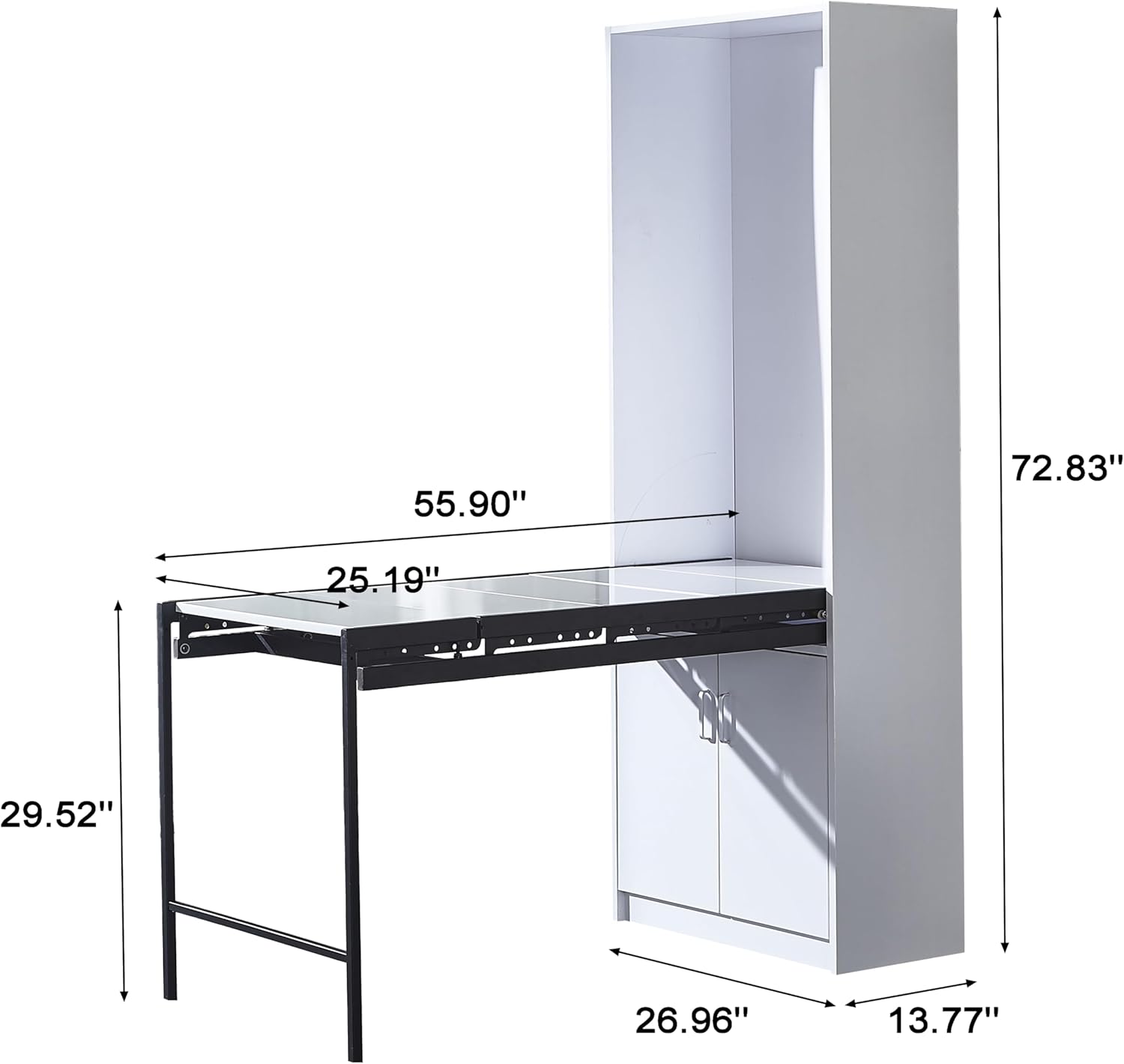 Large Fold-Out Convertible Writing Table in Home for Space Saving, Multi-Function Home Office Workstation, Murphy Desk with Large Storage Area,White