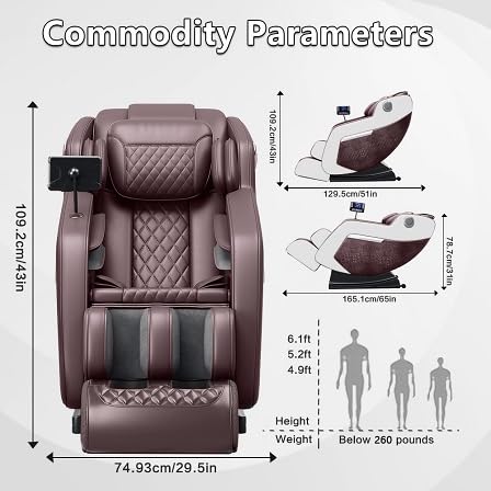 Massage Chair Full Body, Zero Gravity Massage Recliner Chairs with Hip Heat, Foot Massage and Air Massage System for Touch Screen Controller, Home Relaxation Recliners (Brown White)