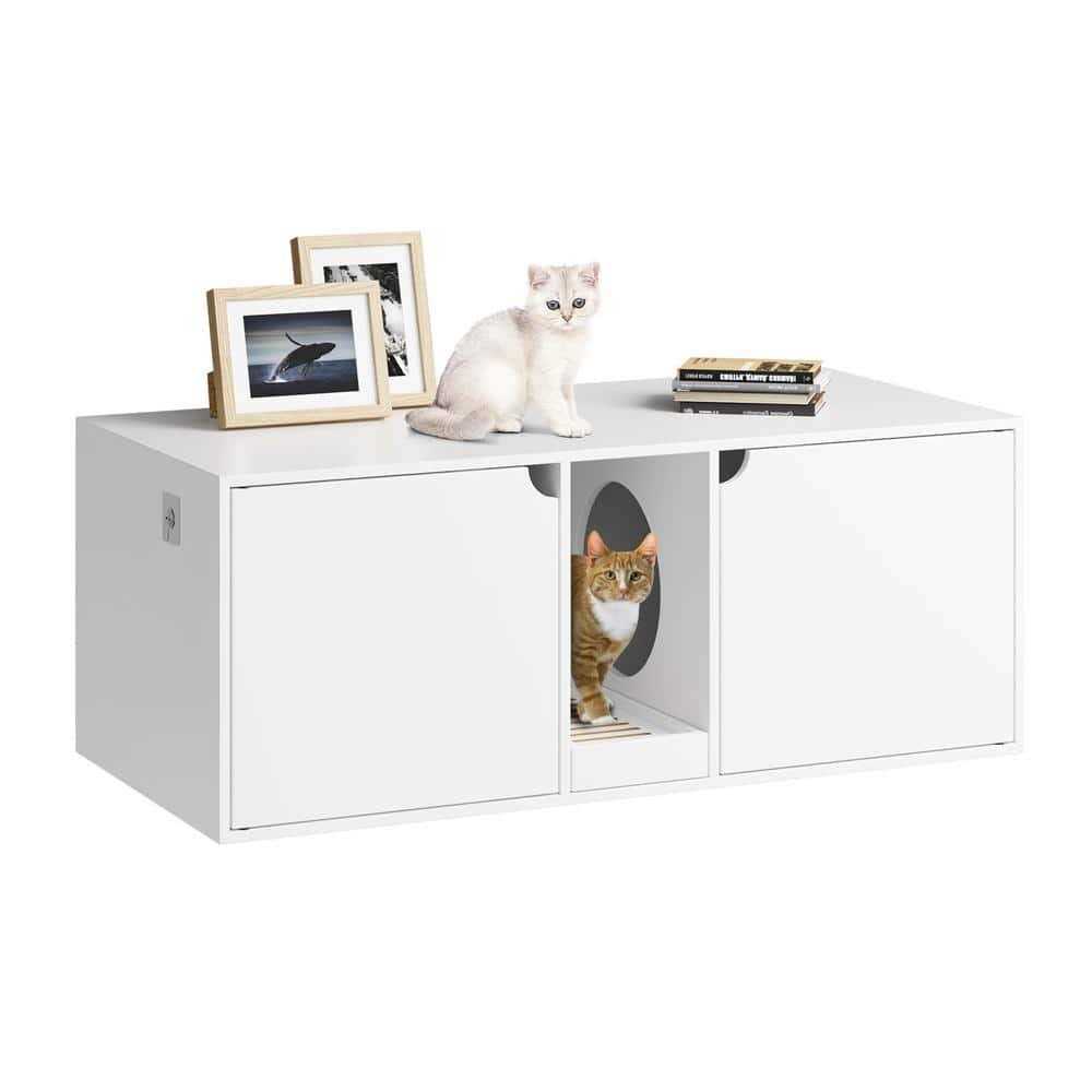 FUFU&GAGA White Wood Side End Table Cat Litter Box with Double Room - Pet Supplies online store