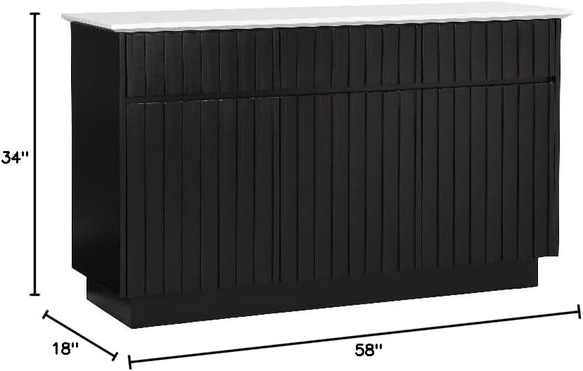 Acme Furniture Jaramillo 3-Door Wood Server with Marble Top in White/Black