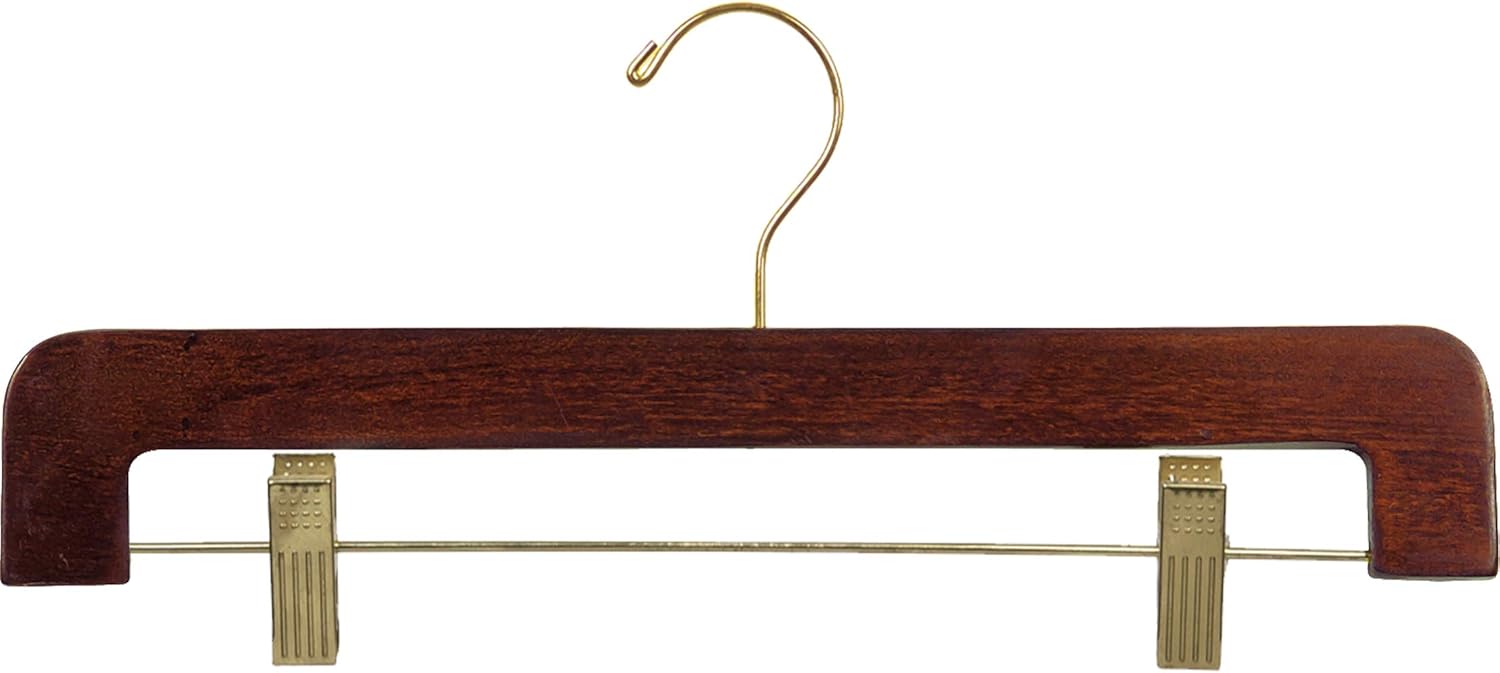 Deluxe Wooden Bottom Hanger w/Clips, Walnut Finish with Brass Hardware, Box of 25 by The Great American Hanger Company