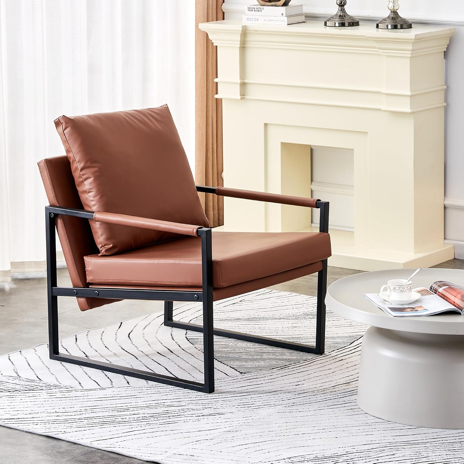 Furniture Comfy Couch Modern PU Leather Accent Arm Chair - Stylish Upholstered Armchair for Living Room | Metal Frame | Extra-Thick Cushioning Sofas para sala