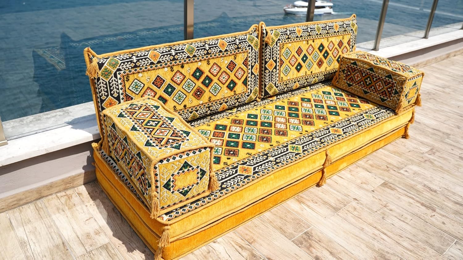 Yellow Sectional Sofa, Terrace Sofa, Floor Cushions, Arabic Majlis, Poufs, Turkish Floor Seating Set, Sofa Covers, Futon Sofa Bed (8'' Thickness Sofa)