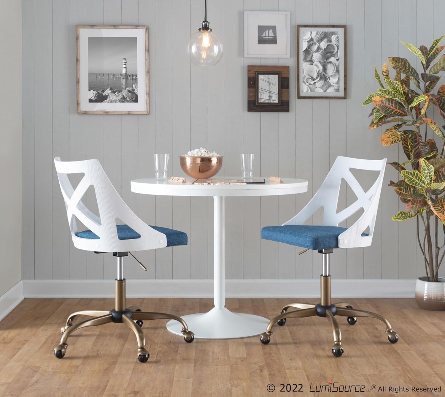 Task Chair, Home Office Chair with Wheels, Wooden Desk Chair, White Office Chair, Computer Chair, Home Office Desk Chair Comfy, Farmhouse Chair