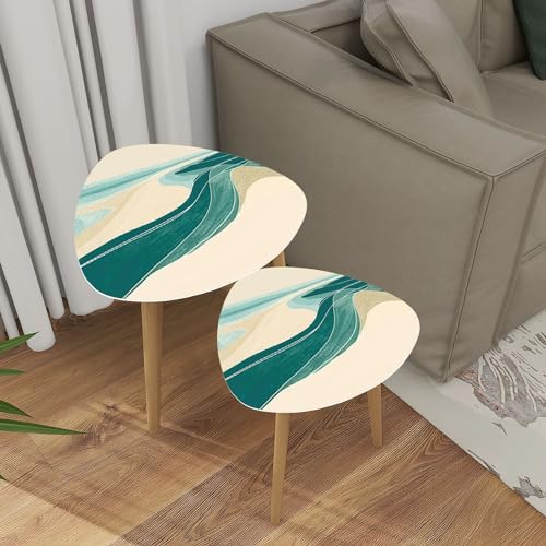 Triangle Nesting Coffee Table Set of 2 Serene Coastal Art Minimalist Shoreline Turquoise Waves Modern Minimalist Side Table Small End Table Leisure Tea Table Living Room Bedroom Office