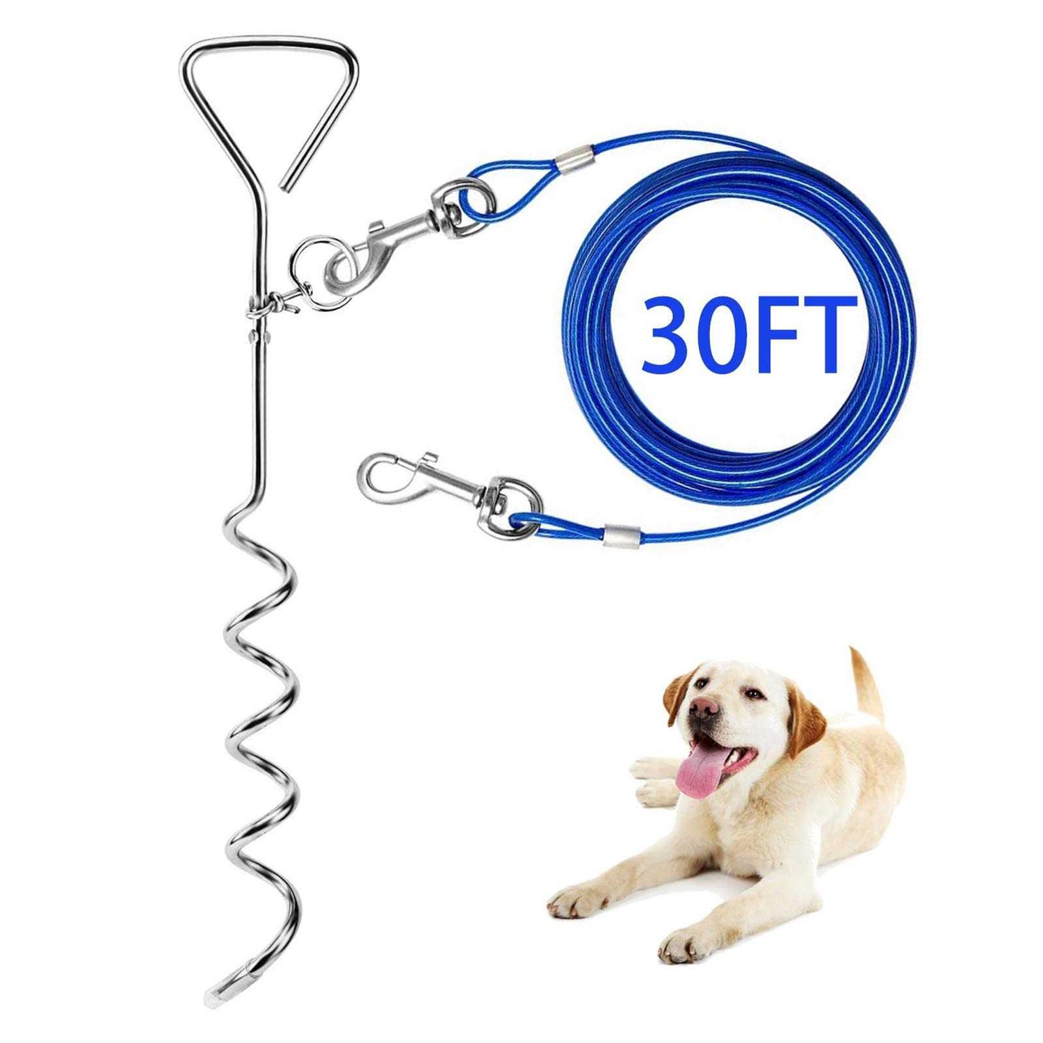 DILOOG Dog Tie Out Cable and Anti Rust Spiral Stake , 30ft Outside Leash&Chain for Camping and Yard - Pet Supplies online store
