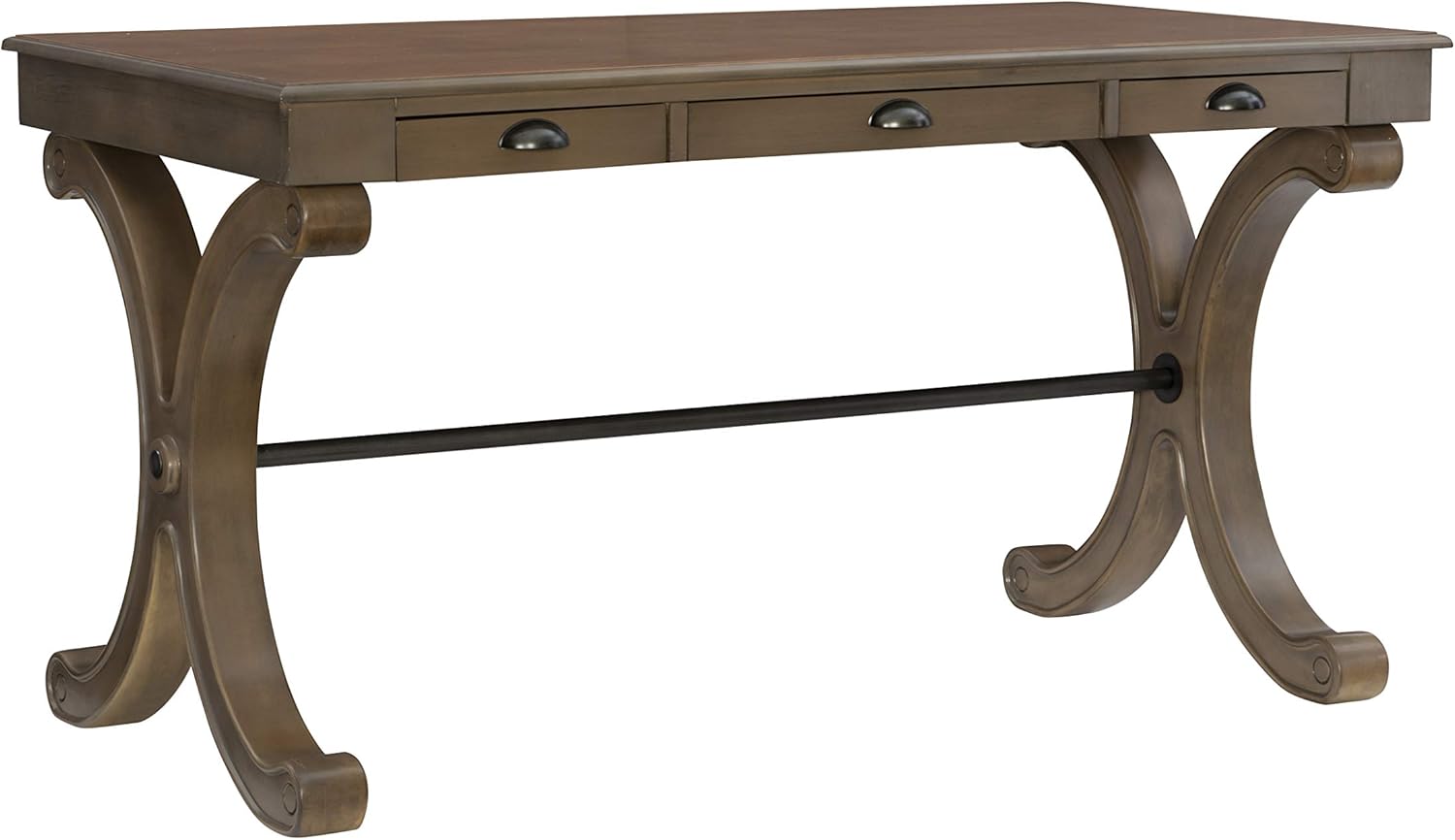 Three Drawer Grey Powell Flagler Desk, 56.25”W x 28.5”D x 30.25”H