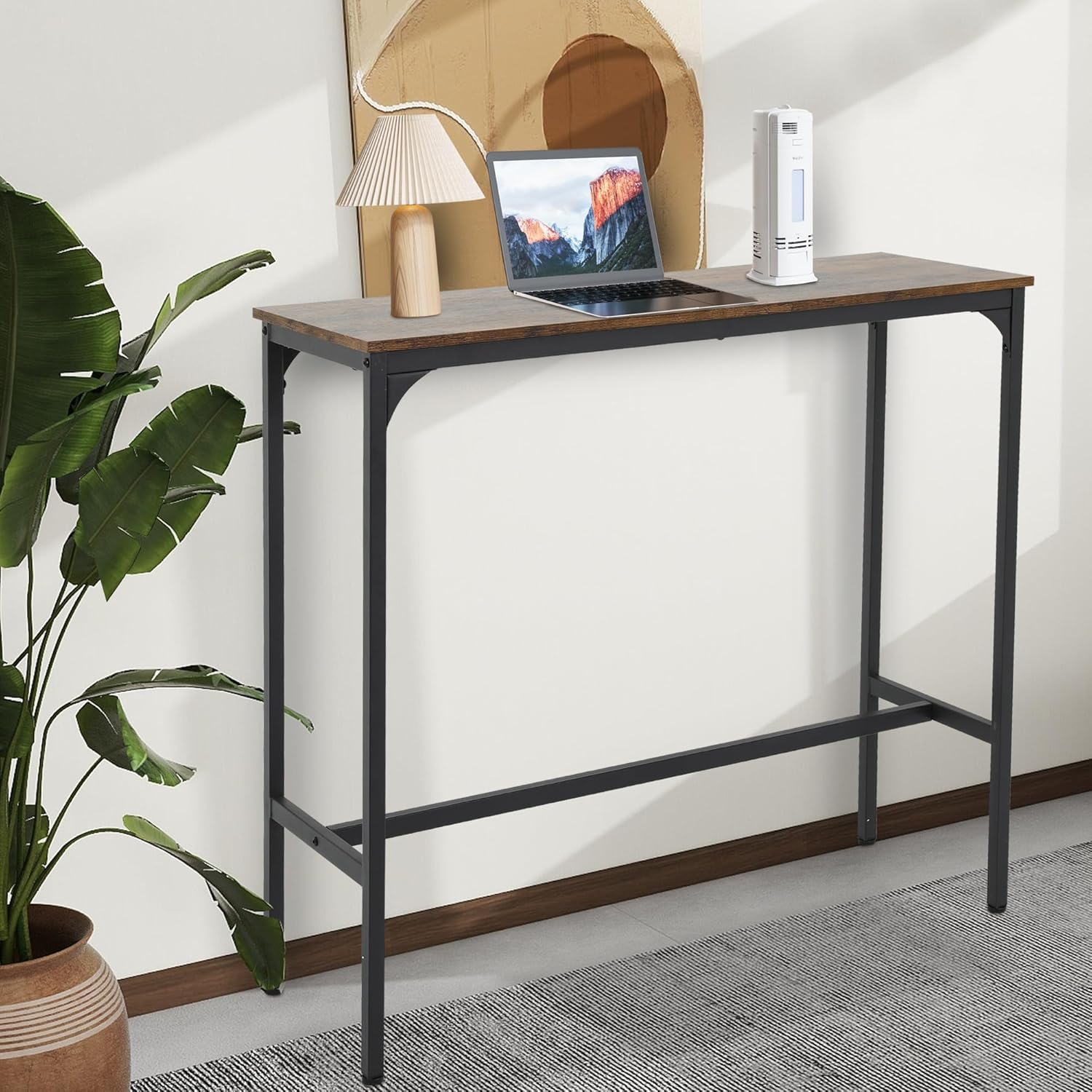 PayLessHere Bar Table Hallway Table 47 Inch Pub Table Bar Height Table with Sturdy Metal Frame for Dining Room Living Room Kitchen Indoor Narrow Bar Table Sofa Table Console Table