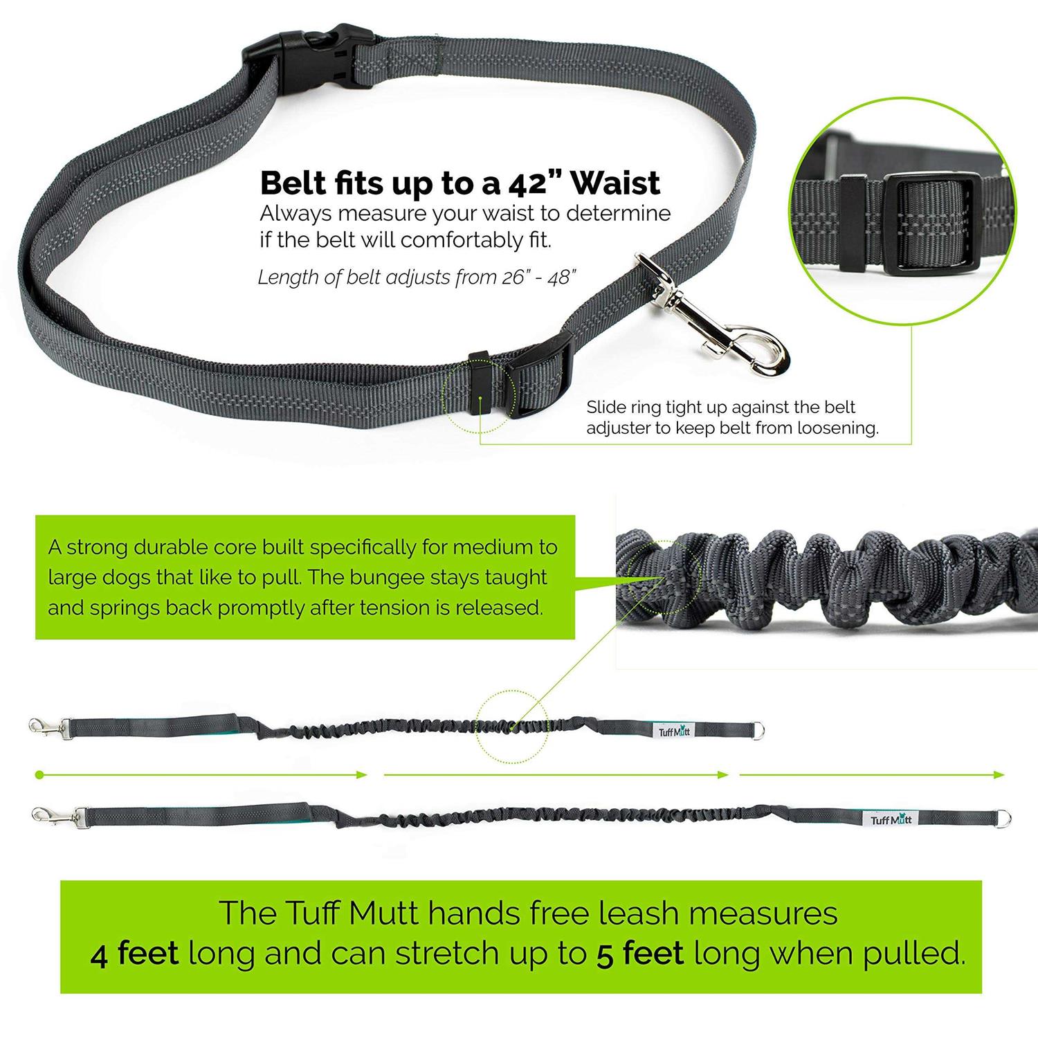 Tuff Mutt Hands Free Dog Leash for Running Walking Hiking Durable Dual-Handle Bungee Leash - Pet Supplies online store