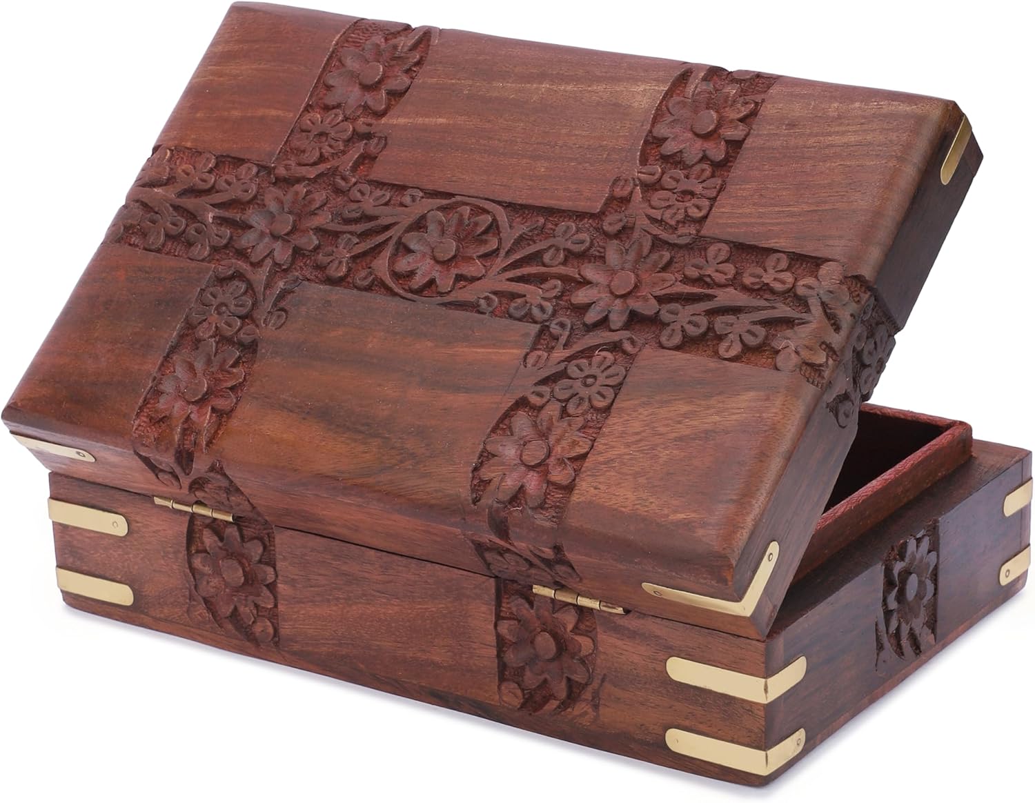 Ajuny Beautiful Wooden Hand Carving Design Jewellery Box Keepsake Jewelry Storage Organizer Multipurpose Treasure Chest Trinket Holder for Women Decorative Watch Storage Box for Ladies Gift