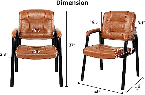 Naomi Home Waiting Room Chair Set of 2, Heavy Duty Leather Executive Waiting Room Chairs, Lobby Reception Chairs with Padded Arm Rest, Guest Chairs Set of 2 - Caramel