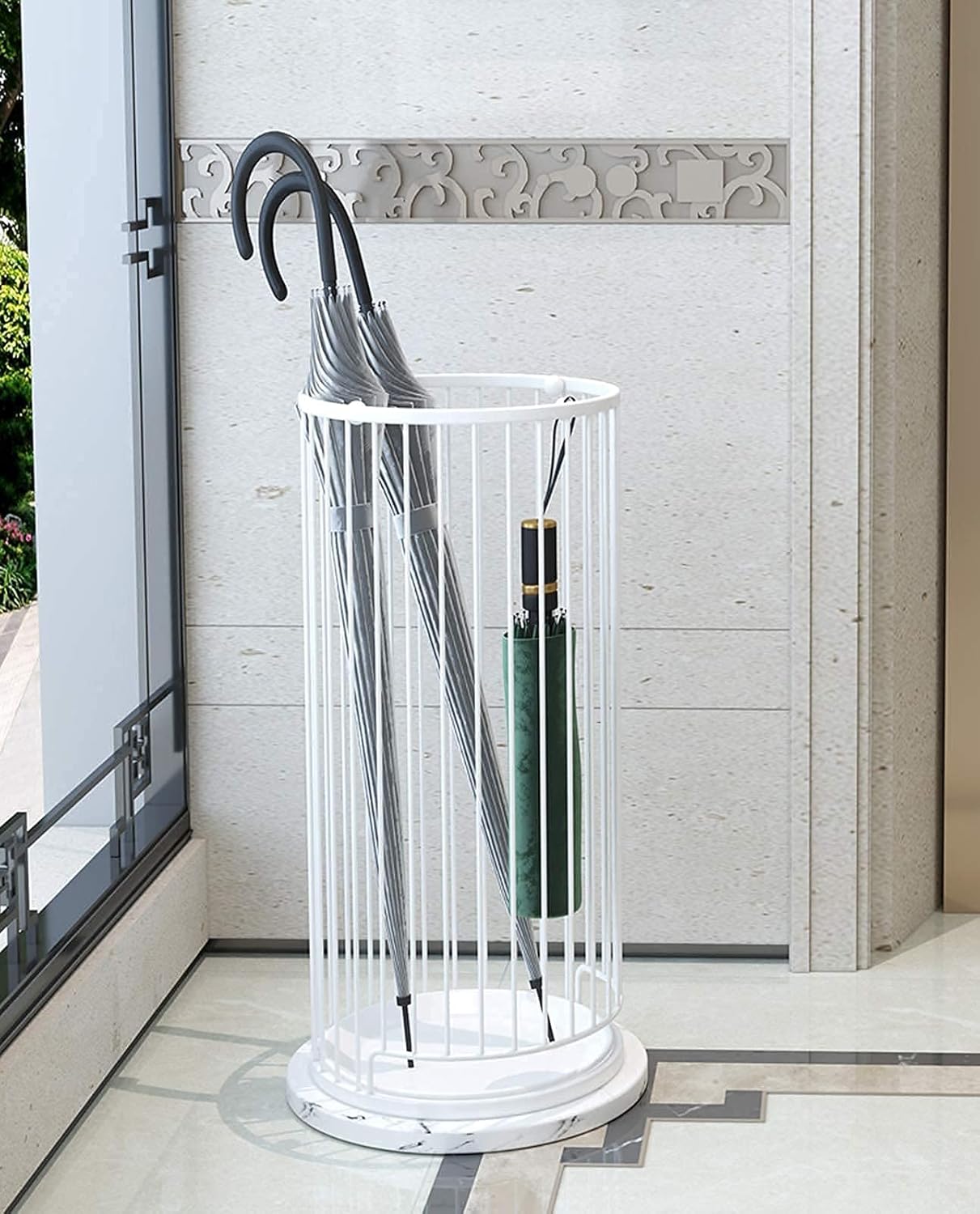 Umbrella Stand,Umbrella Stand at Home Entrance Corridor with Solid Marble Base,Can Store Long and Short Umbrellas/White Umbrella Storage Umbrella