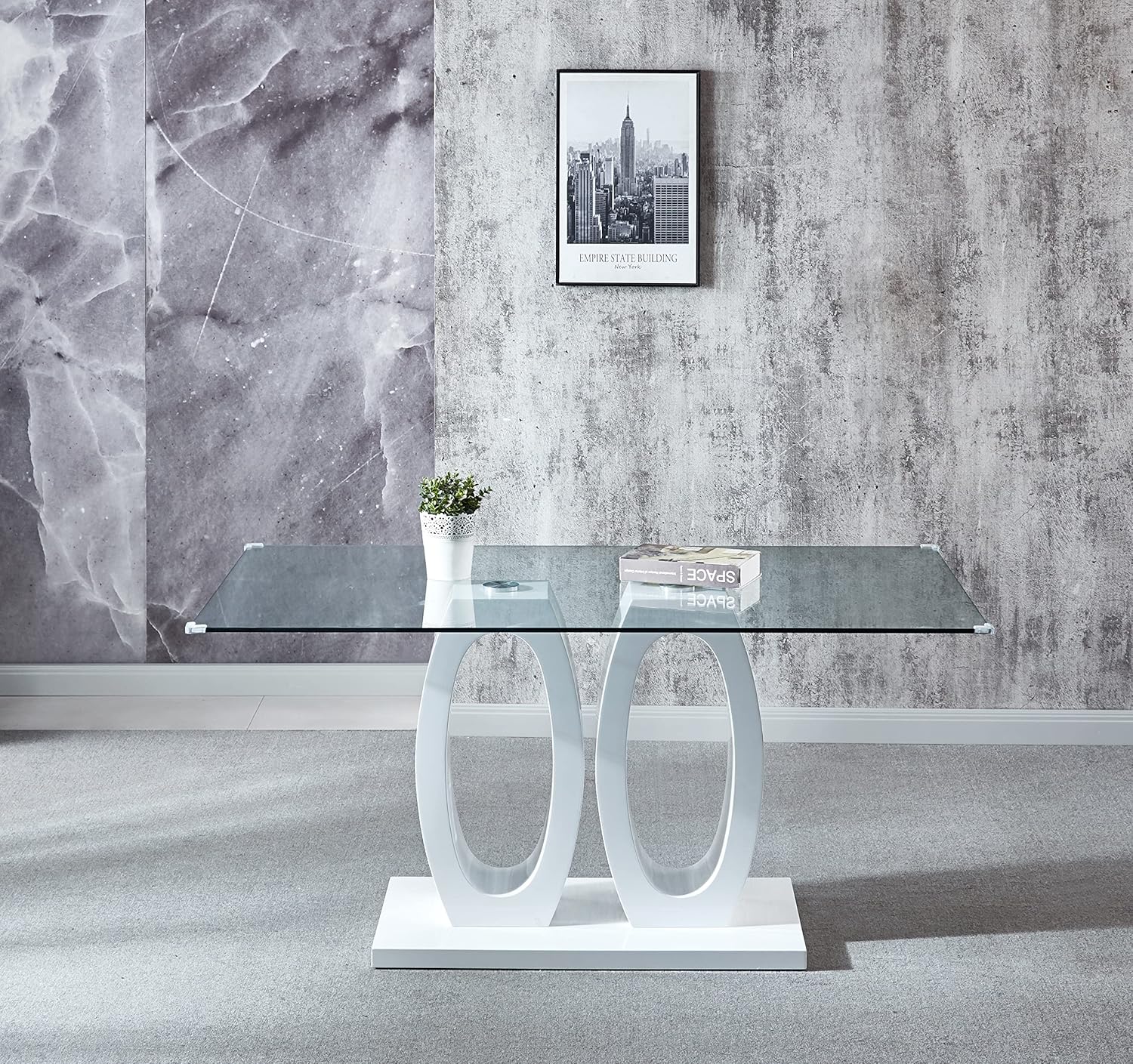 Contemporary Double Pedestal Dining Table, Tempered Glass Top with MDF Base W1311S00010