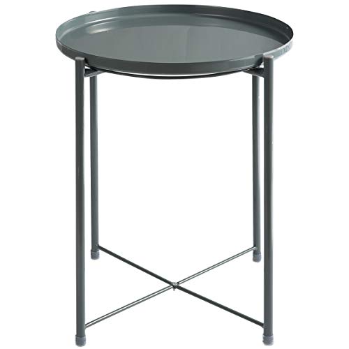 HollyHOME Tray Metal End Table, Sofa Table Small Round Side Tables, Anti-Rust and Waterproof Outdoor & Indoor Snack Table, Accent Coffee Table,（H） 20.28