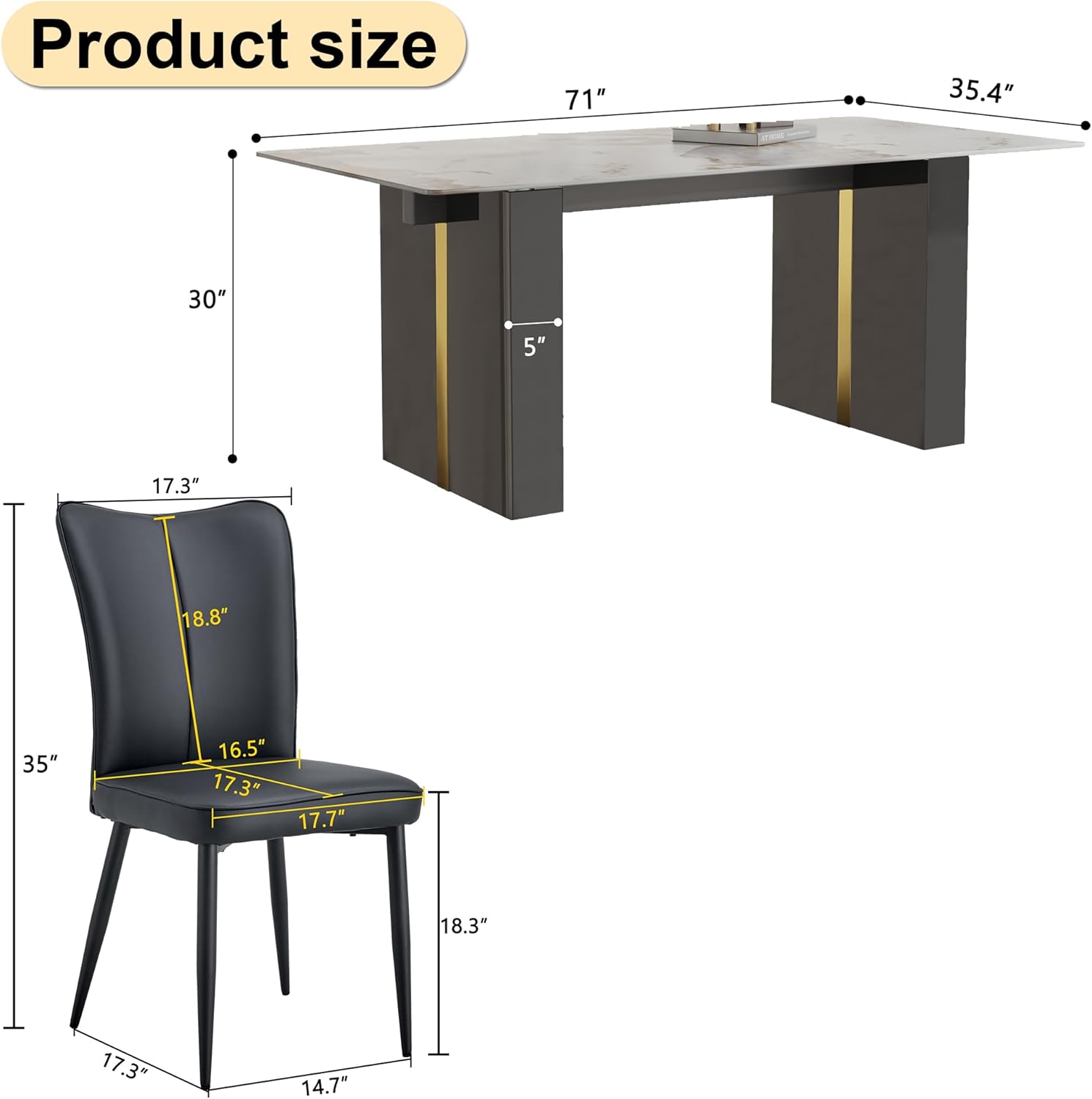 71'' Dining Table Set for 8，Faux Marble Dining Table Set for 8,Modern Dining Table with 8 PU Leather Chairs Suitable for Kitchen Dining Room