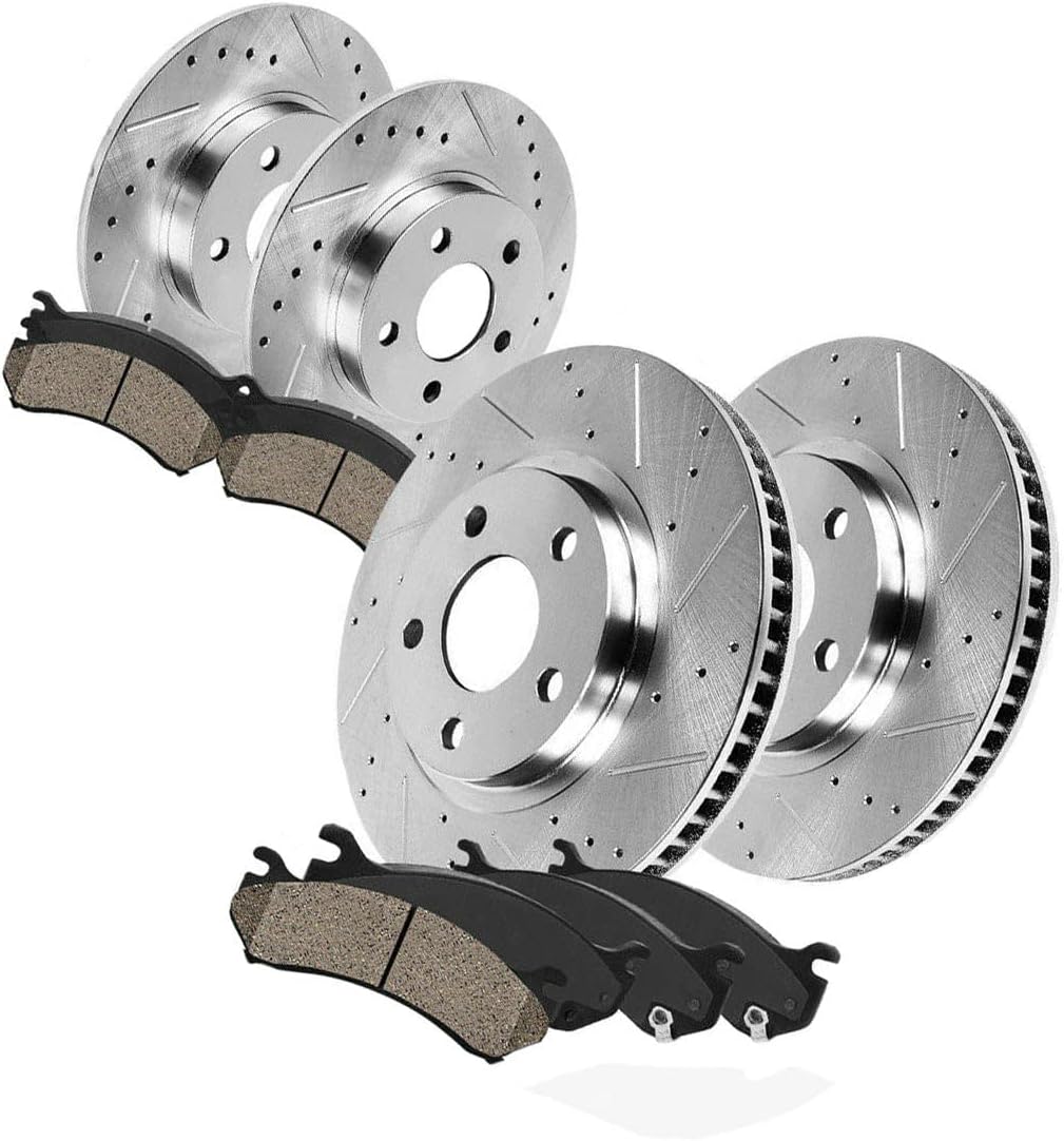 Front and Rear Drilled Slotted Brake Rotors & Ceramic Brake Pads replacement for Chevy Equinox GMC Terrain 2010-2017