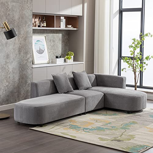 110.2 X 61'' Modular Sectional Sofa, Polyester Fabirc Modern Corner Sofa, 4 Seat Modern L Shaped Sofa Couch with 2 Pillows and Chaise Lounge for Living Room, Office, Apartment