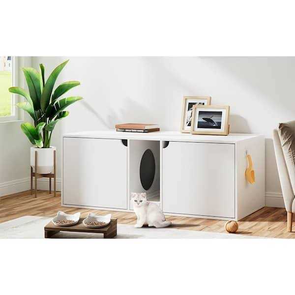 FUFU&GAGA White Wood Side End Table Cat Litter Box with Double Room - Pet Supplies online store