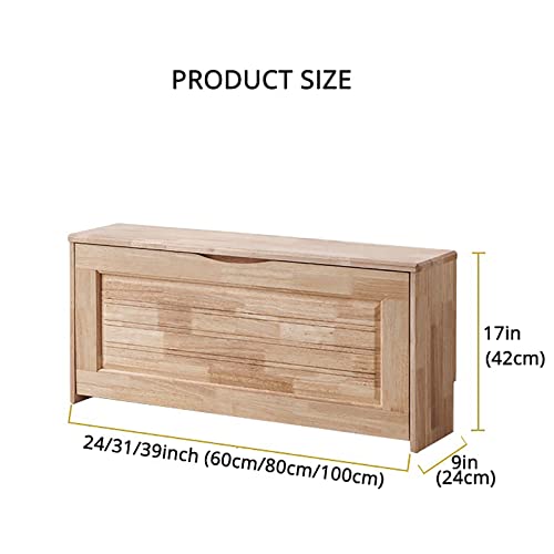 Solid Wood Shoe Bench Shoe Cabinet,Hand Carved Entryway Bench Shoe Organizer with Hidden Shoe Rack,Rustic Wooden Shoe Storage Bench,No Need to Assemble-Brown 60x24x42cm(24x9x17inch
