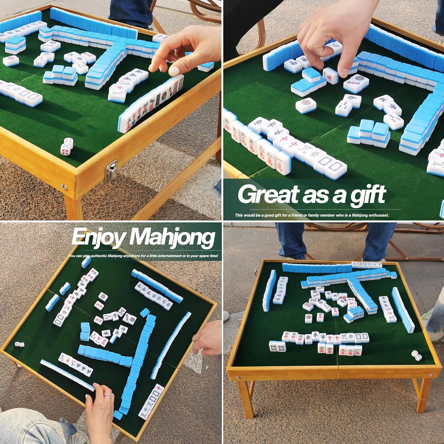 steelway Mahjong Table with Tiles Set, Portable Mahjong Game Set of Foldable Wooden Table with 144pcs Mah Jongg Tiles,1pc MaJiang Tile Storage Box, 1pc Bag and 4pc All in One Racks [麻将套装]