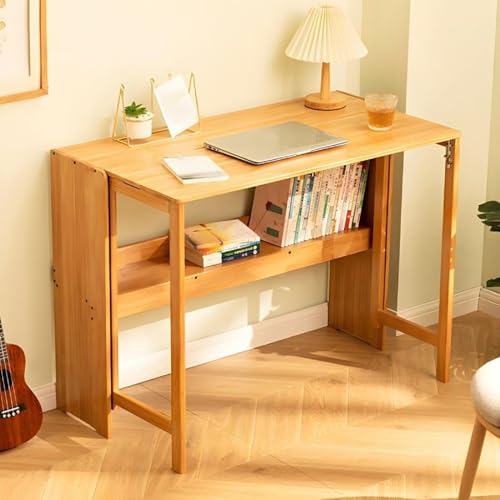 Bamboo Folding Desk/ L Office Computer Desk ,Desk with Storage Shelf and Collapsible Feature Rectangular,Ki*ds Learning Computer Workstation and Writing Desk,for Home Office Bedroom Small Spaces