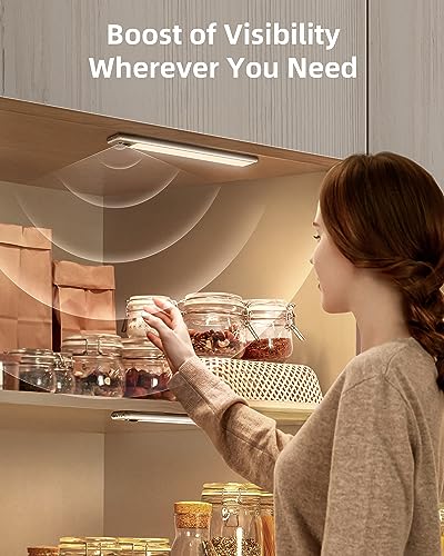 EZVALO Motion Sensor Light Indoor, Under Cabinet Lighting Wireless Night Light, Battery Powered 5300K Rechargeable Closet Lights with Remote Control for Kitchen,Cabinet,Bedroom(Cool White) 2 Pack