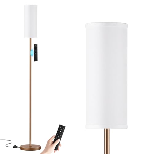 Ambimall 64'' Floor Lamps for Living Room with Remote Control and Stepless Dimmable Colors Temperature & Brightness, 9W Bulb Included(White Lampshade & Brown Pole)