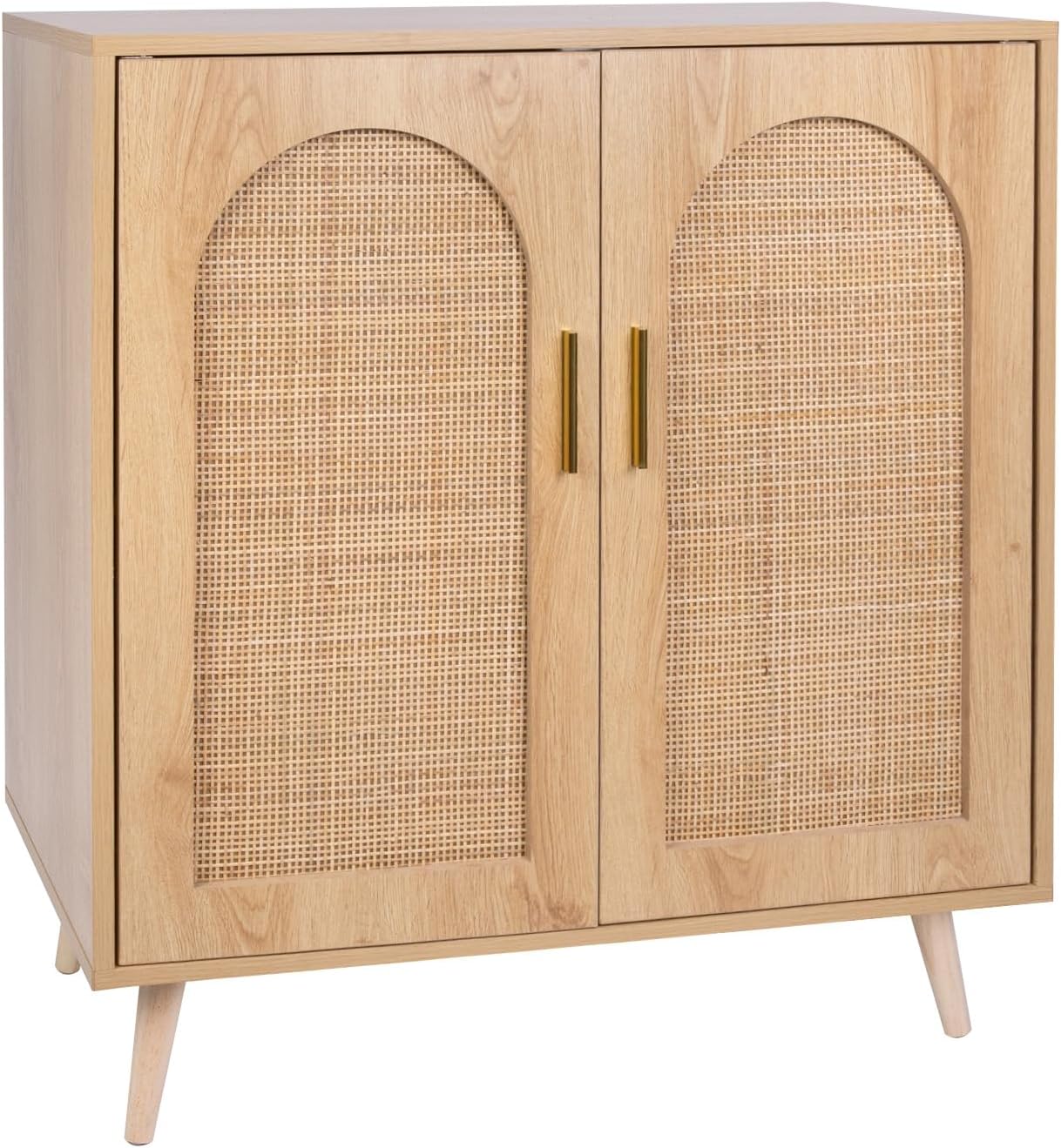 Rattan Storage Cabinet with Doors, Accent Bathroom Floor Cabinet, Modern Sideboard Buffet Cabinet for Living Room, Entryway, Dining Room and Kitchen, Natural