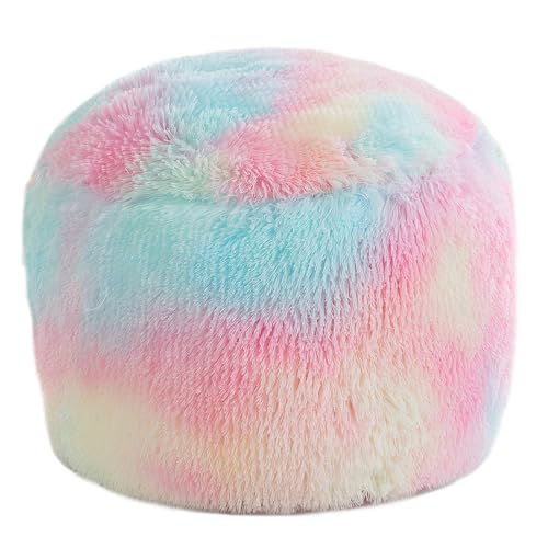 HOMBYS Unstuffed Ottoman Pouf Cover,Round Faux Fur Foot Stool, 20