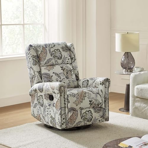HULALA HOME Printed Fabric Set of 2 Manual Swivel Glider Recliner, Recliner Chair with Adjustable Backrest&Footrest, Wingback Rocker Recliner, Armchair Sofa 360 Degree Swivel for LivingRoom,BLK FLORAL