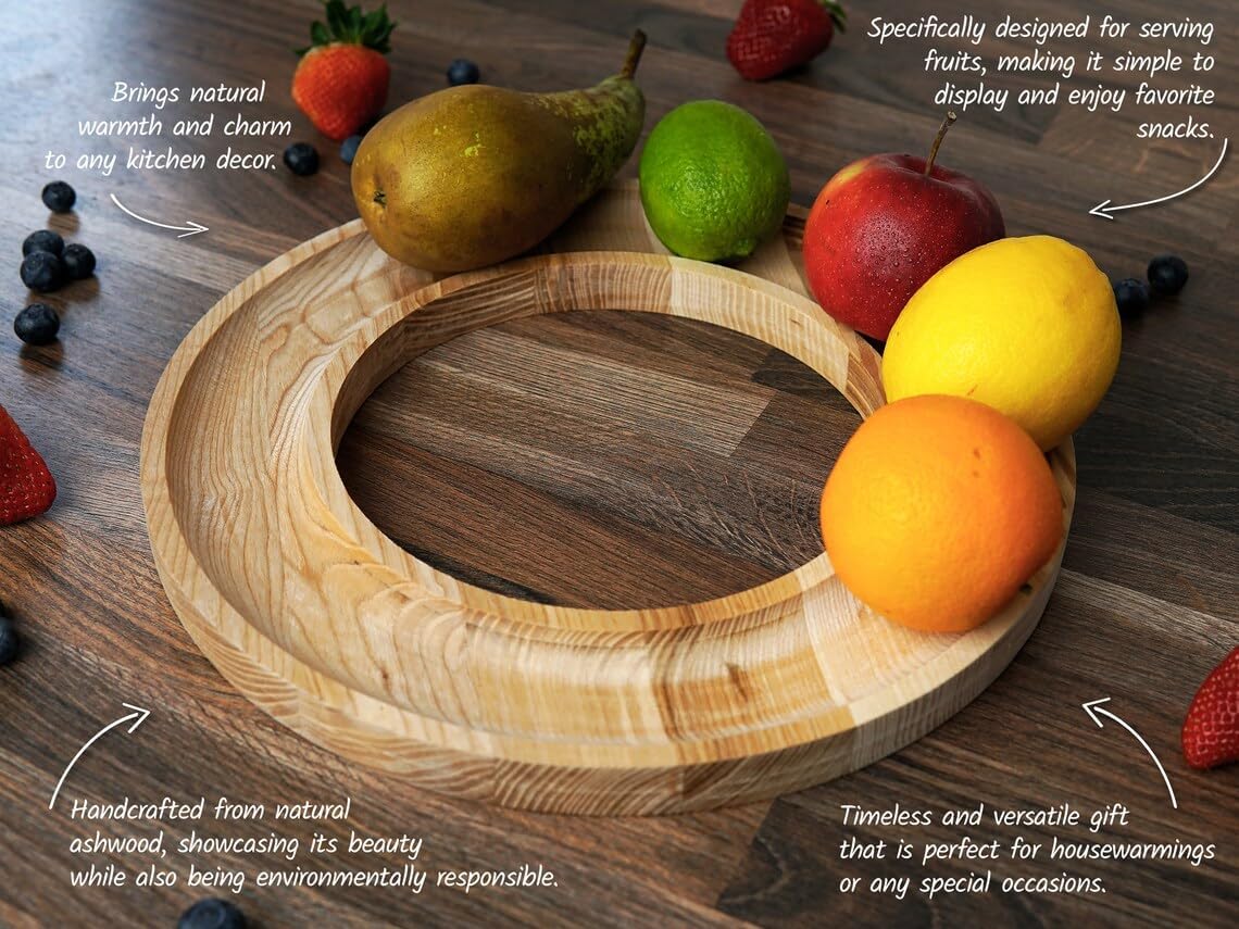 Sheesham Wood Serving Trays - Round Decorative Fruit Tray Platter for Kitchen Counter and Dinning Table - Handcrafted Charcuterie Tray Housewarming Gifts
