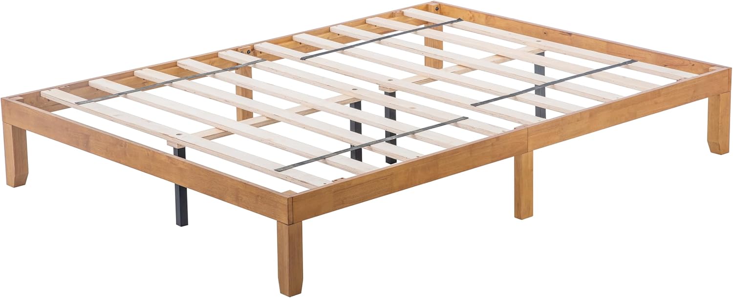 Box Spring Needed,Strong Slat Support, Easy Assembly Wood Platform Bed Frame, Old Pine