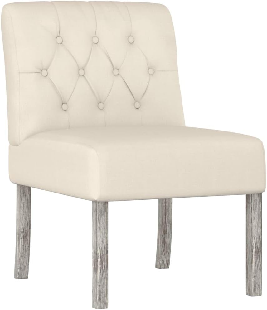 vidaXL Comfortable Slipper Chair - Linen Fabric Accent Chair with Button Design and Wooden Legs - Durable Upholstered Home Lounge Chair
