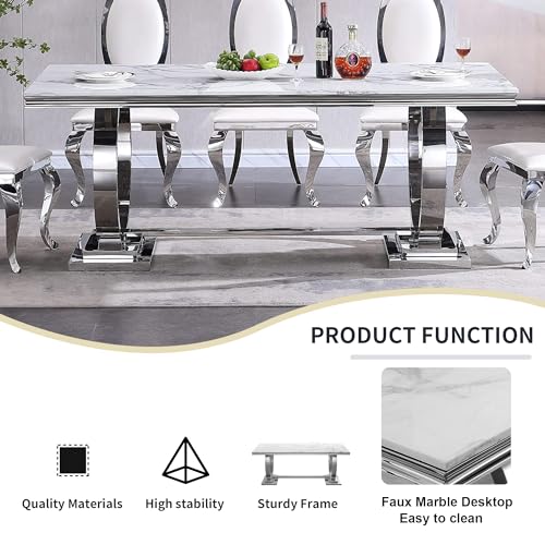 Luxury Marble 7-Piece Dining Table Set for 6, Modern 70