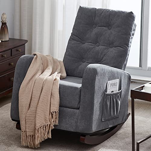 Dolonm Rocking Chair Modern Glider Chair for Baby Nursery Upholstered Velvet Rocker Tufted Button High Back Accent Armchair for Living Room, Bedroom, Office (Dark Green)