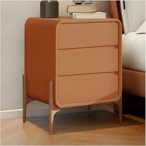 Chic End Table Modern Bedside Table with 3 Drawers Nightstand Storage Leather Wrap + 4 Solid Wood Legs Bedside Cabinet