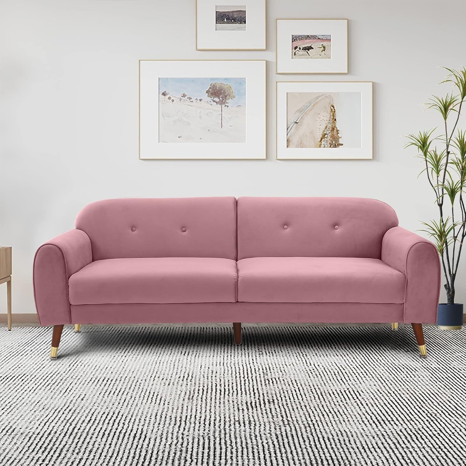 Modern Design Double Sofa Pink Polyester Suitable for Living Room and Bedroom