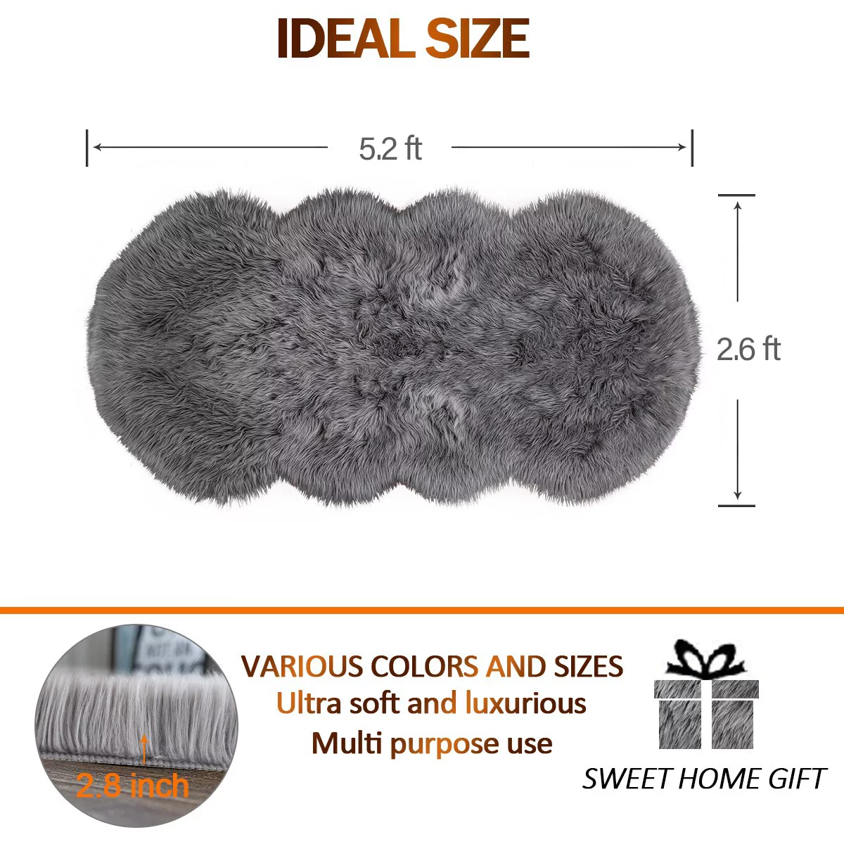 Noahas Modern Solid Print Area Rug, Gary, 2.6'x5.2'