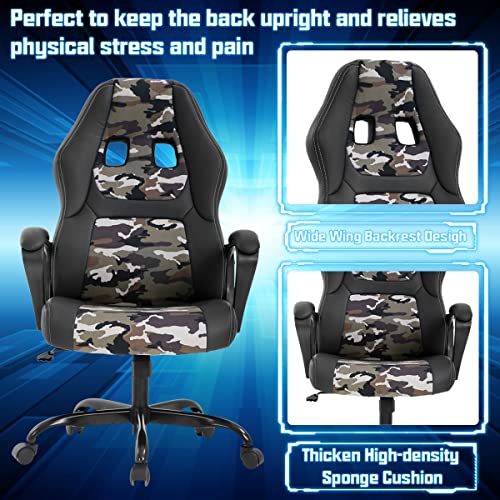 Gaming Chair Computer Chair Office Chair Ergonomic High Back Massage PC Desk Chair with Lumbar Support & Padded Armrest Racing Style Cheap Adjustable Swivel Chair for Women Men Adult, White