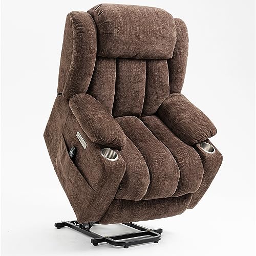 2024 Power Lift Recliner Chair with Full-Body Massage and Heat for Elderly, Hand Remote Control, Upgraded OKIN Motor, Extended Footrest, USB Ports, Stainless Steel Cup Holders, Chenille Grey