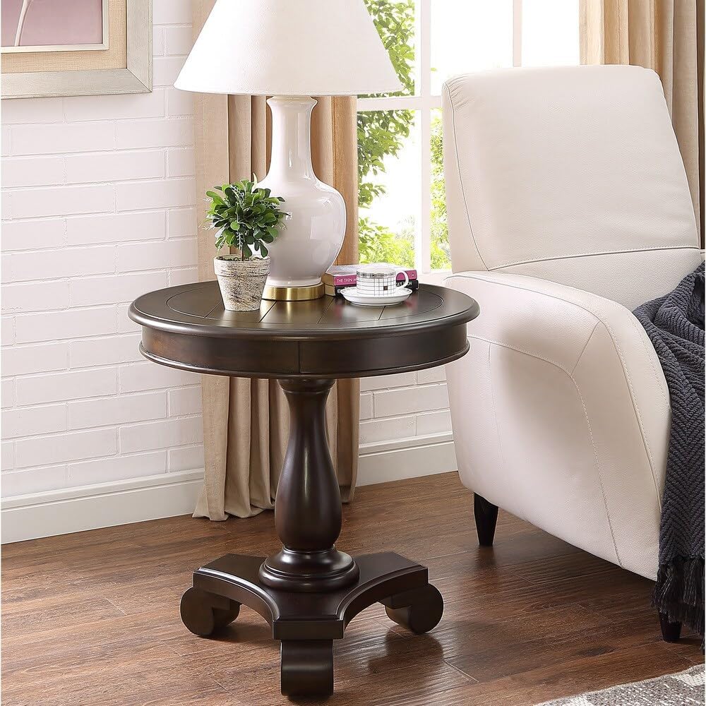 Sierra Round Wood Pedestal Side Table Espresso Espresso Finish Veneer, Wood Modern & Contemporary Side Tables, End Tables